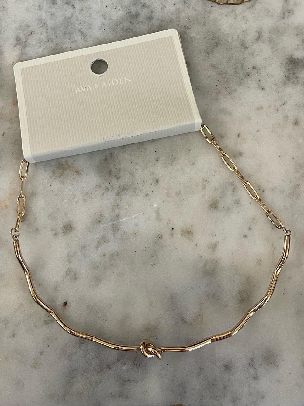 New Ava & Aiden gold knot necklace